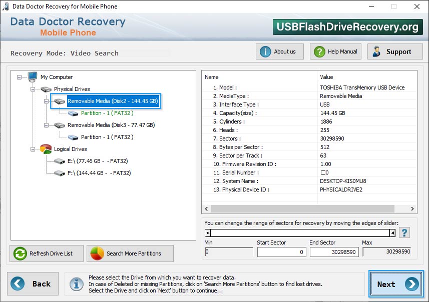 Select Drive or Partitions